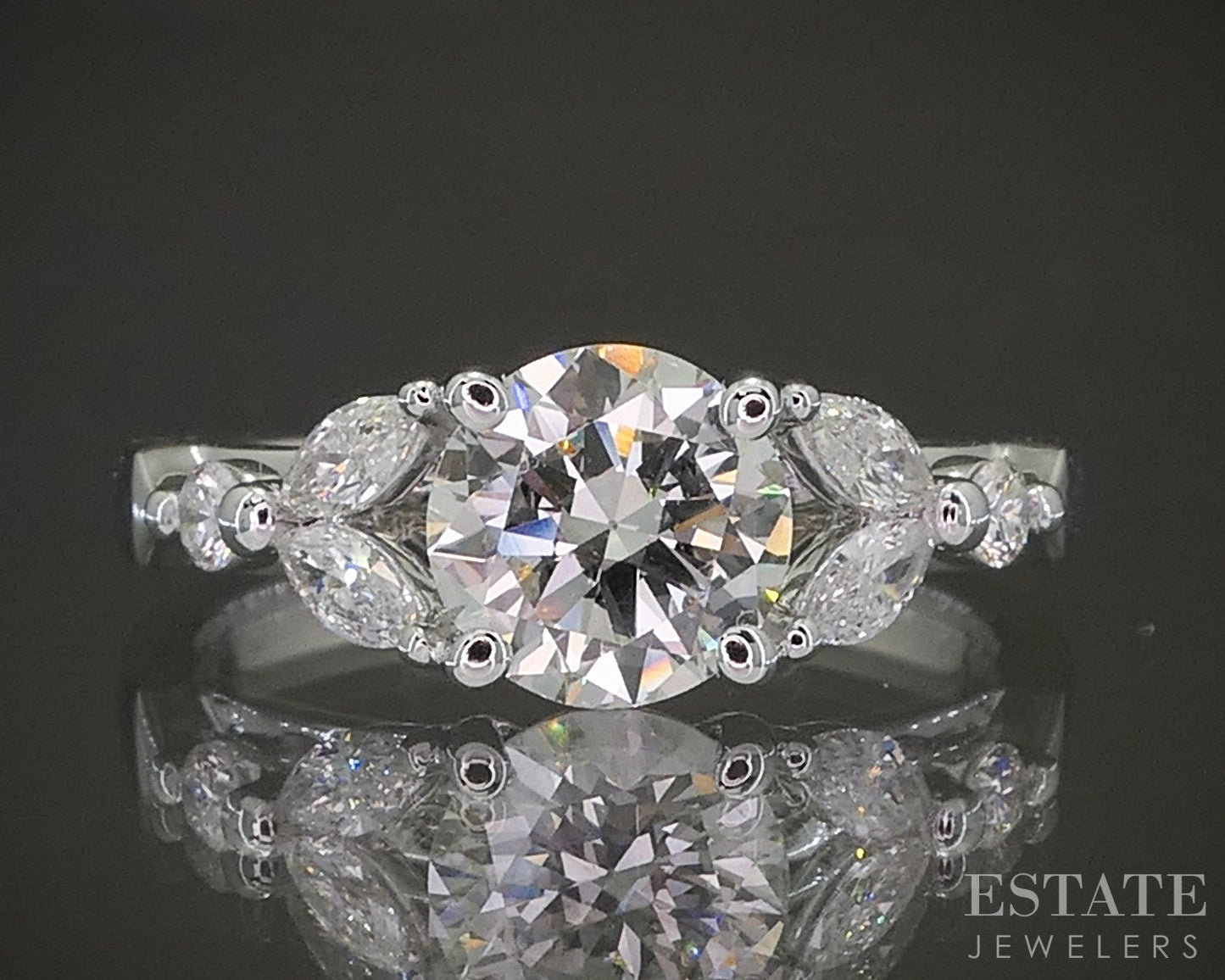14k White Gold "Catherine" Round Natural 1.20ct Diamond Engagement Ring p25707
