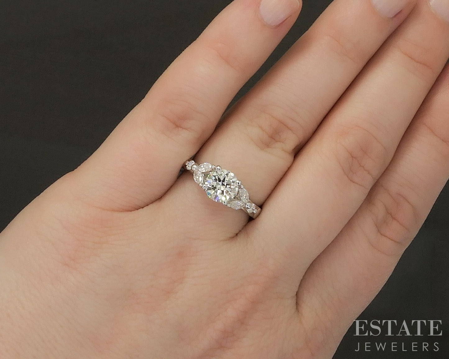 14k White Gold "Catherine" Round Natural 1.20ct Diamond Engagement Ring p25707