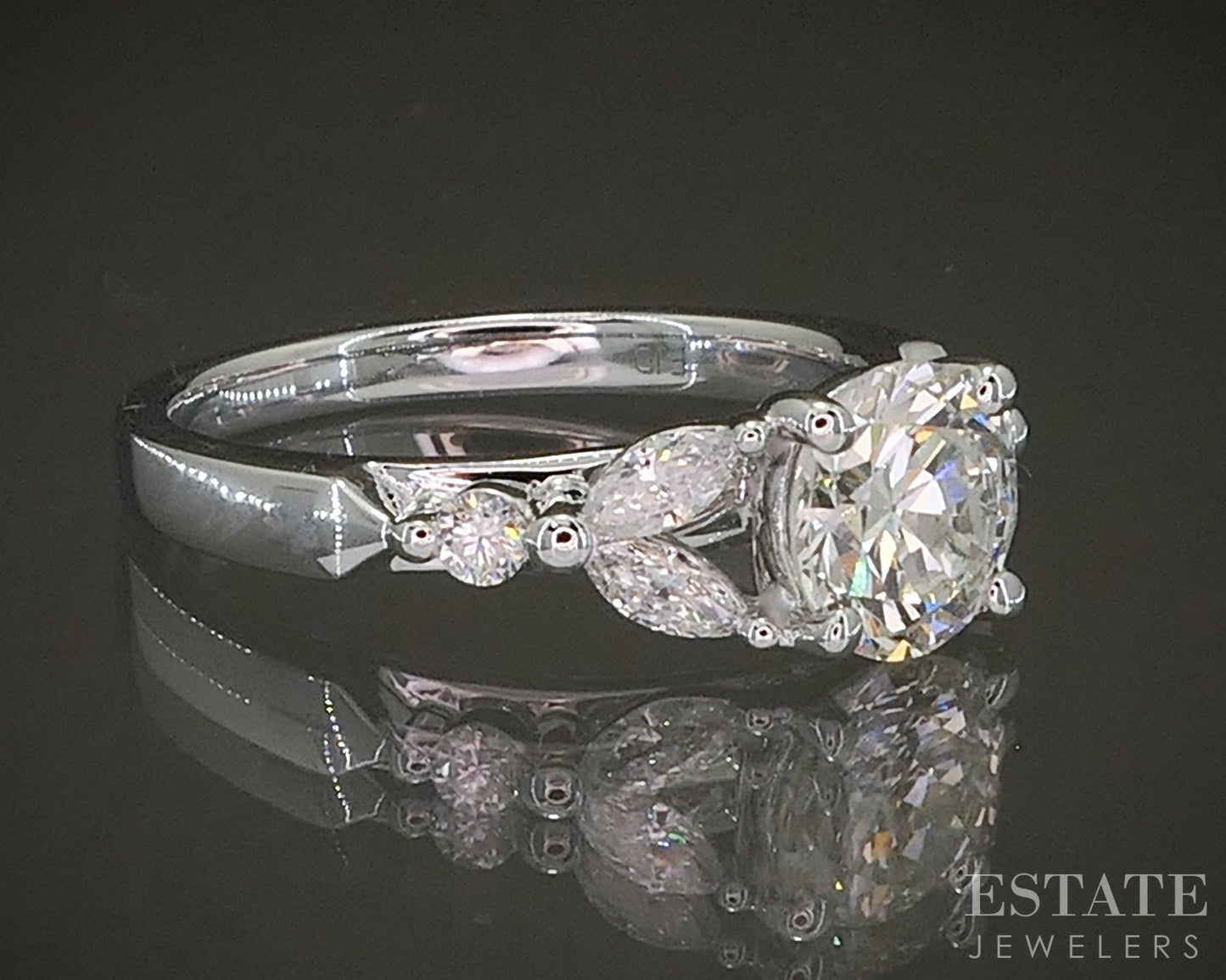 14k White Gold "Catherine" Round Natural 1.20ct Diamond Engagement Ring p25707