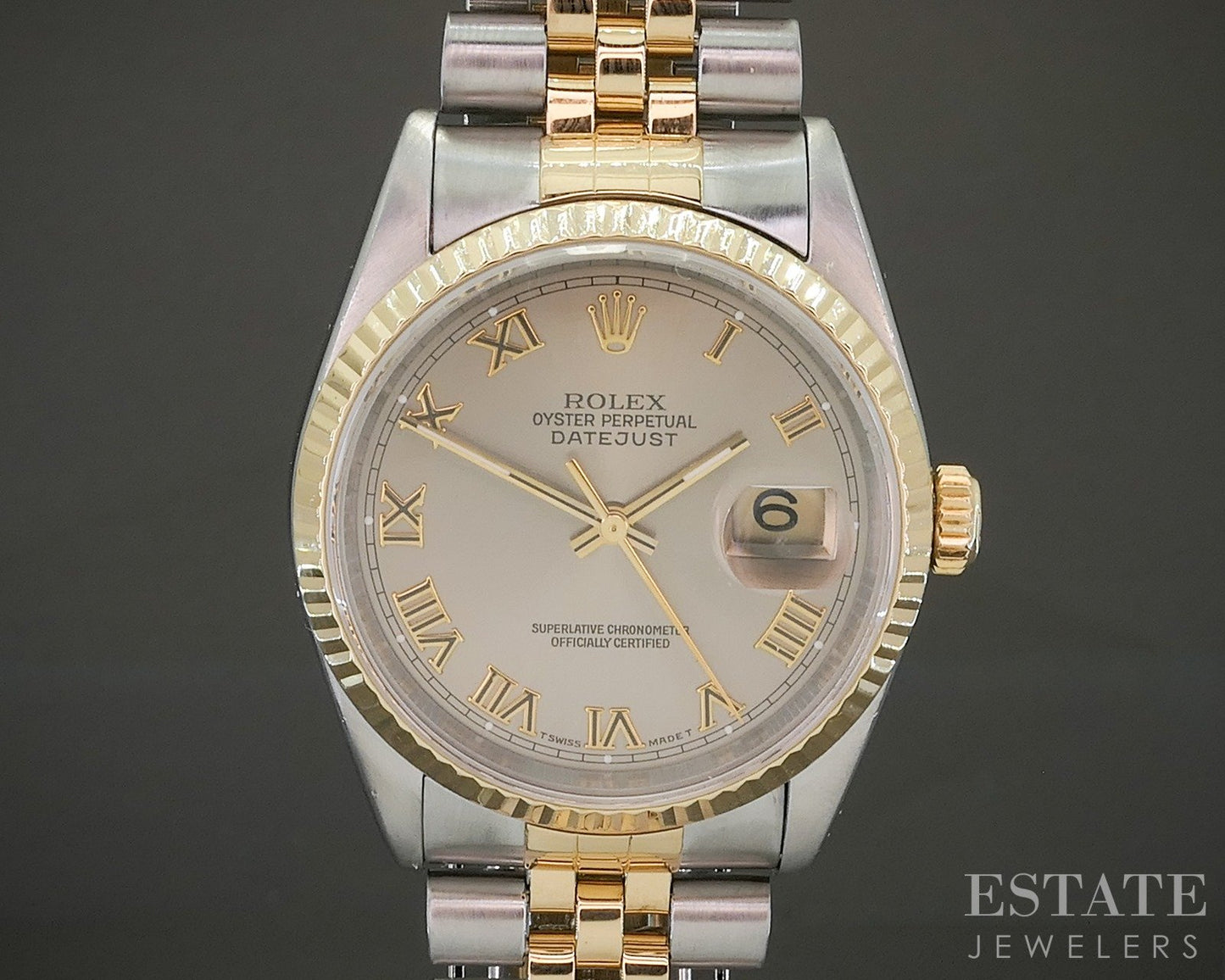 1995 Rolex Datejust 18k Stainless 16233 Gray Roman Jubilee 36mm Watch p24043