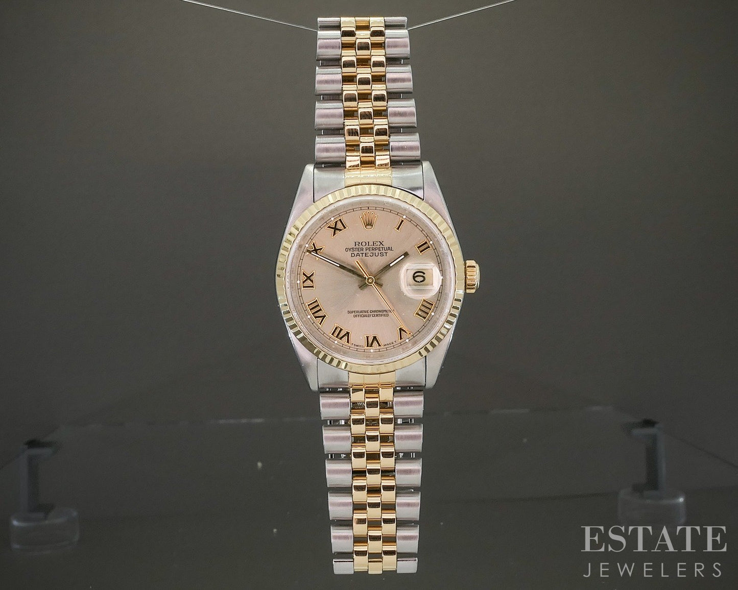1995 Rolex Datejust 18k Stainless 16233 Gray Roman Jubilee 36mm Watch p24043