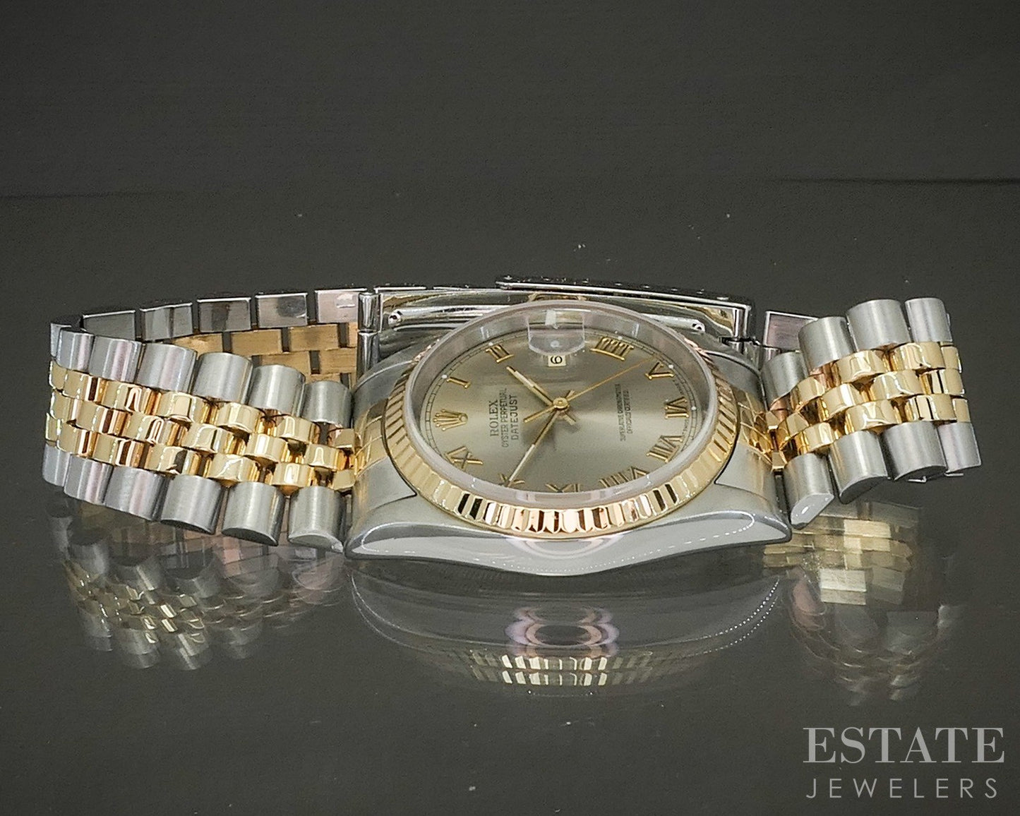 1995 Rolex Datejust 18k Stainless 16233 Gray Roman Jubilee 36mm Watch p24043