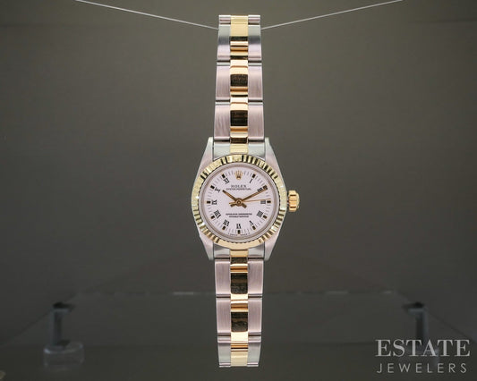 1990 Rolex Oyster Perpetual 67193 Two Tone Roman 24mm Ladies Watch p21868
