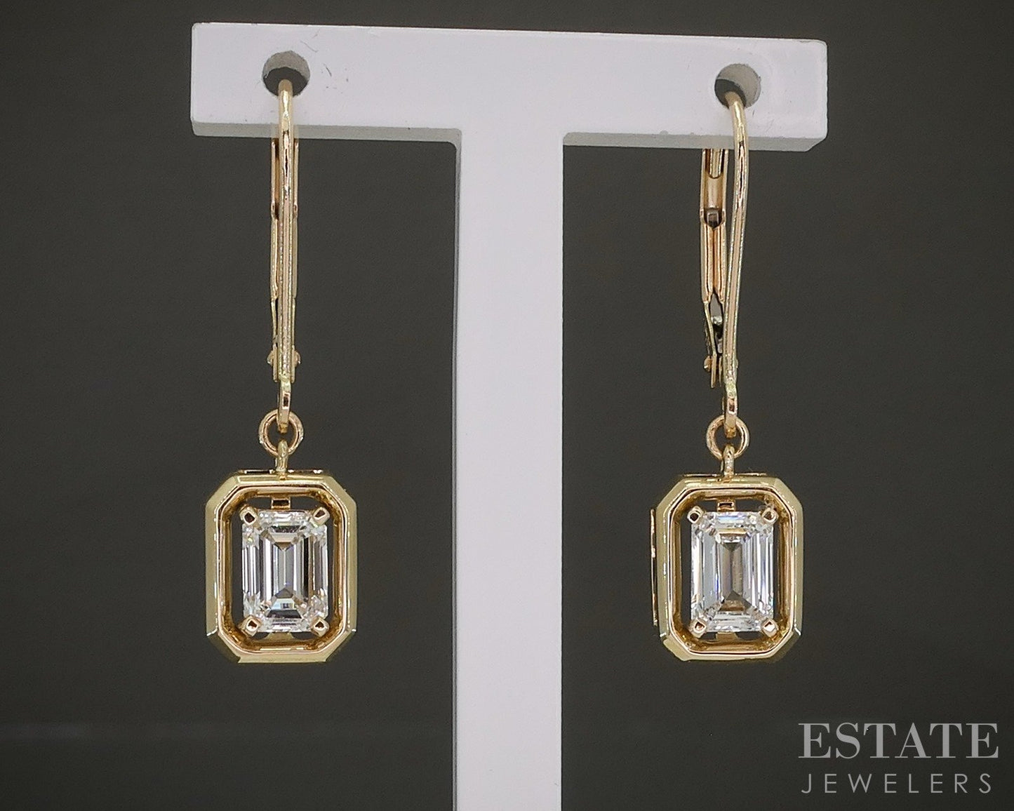 14k Yellow Gold Emerald Lab Created 1.04ctw Diamond Dangle Earrings 2.9g p24164
