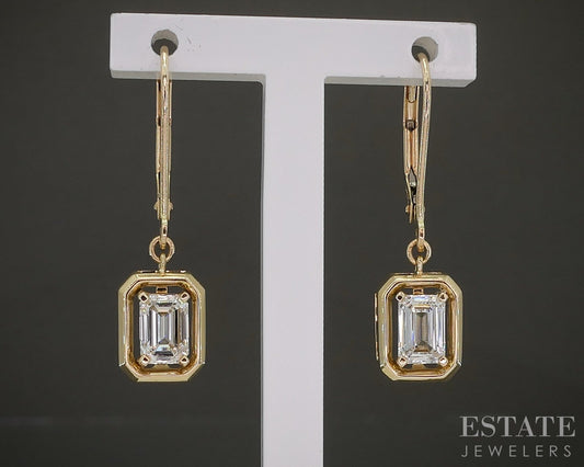 14k Yellow Gold Emerald Lab Created 1.04ctw Diamond Dangle Earrings 2.9g p24164