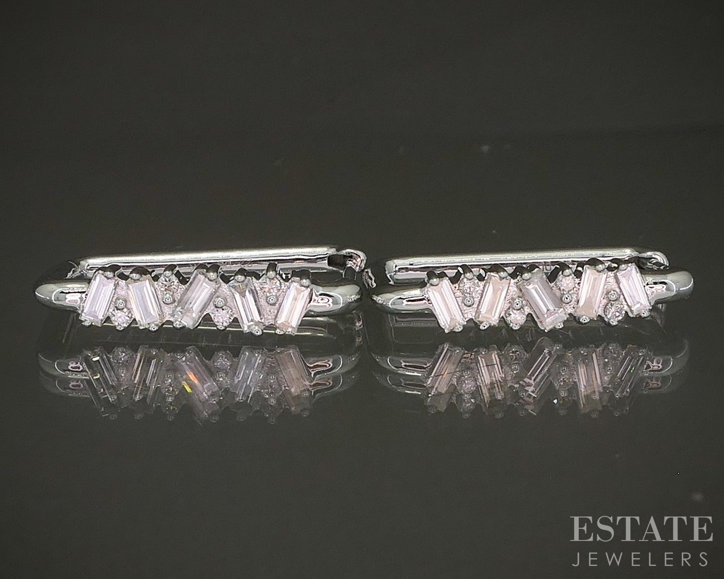 14k White Gold Natural .49ctw Diamond Rectangle Hoop Earrings 4.7g p24181