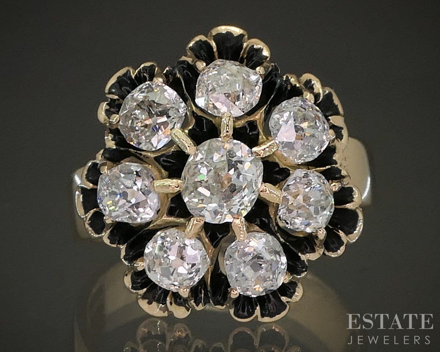 Antique Victorian 14k Yellow Gold OMC Natural Diamond Cluster Ring 5g p24148