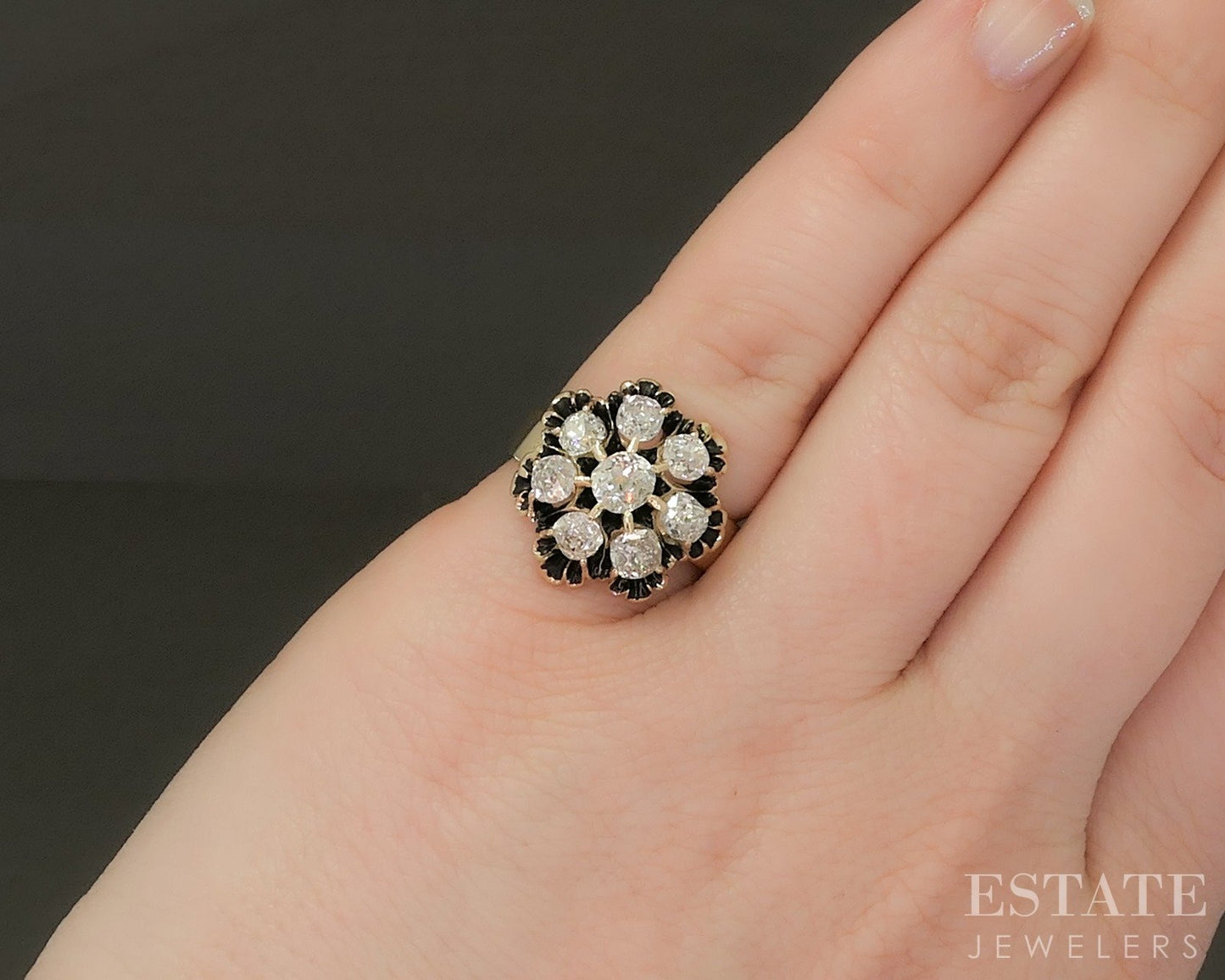 Antique Victorian 14k Yellow Gold OMC Natural Diamond Cluster Ring 5g p24148