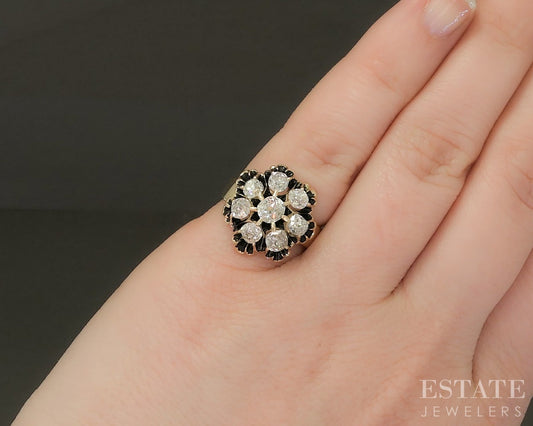 Antique Victorian 14k Yellow Gold OMC Natural Diamond Cluster Ring 5g p24148