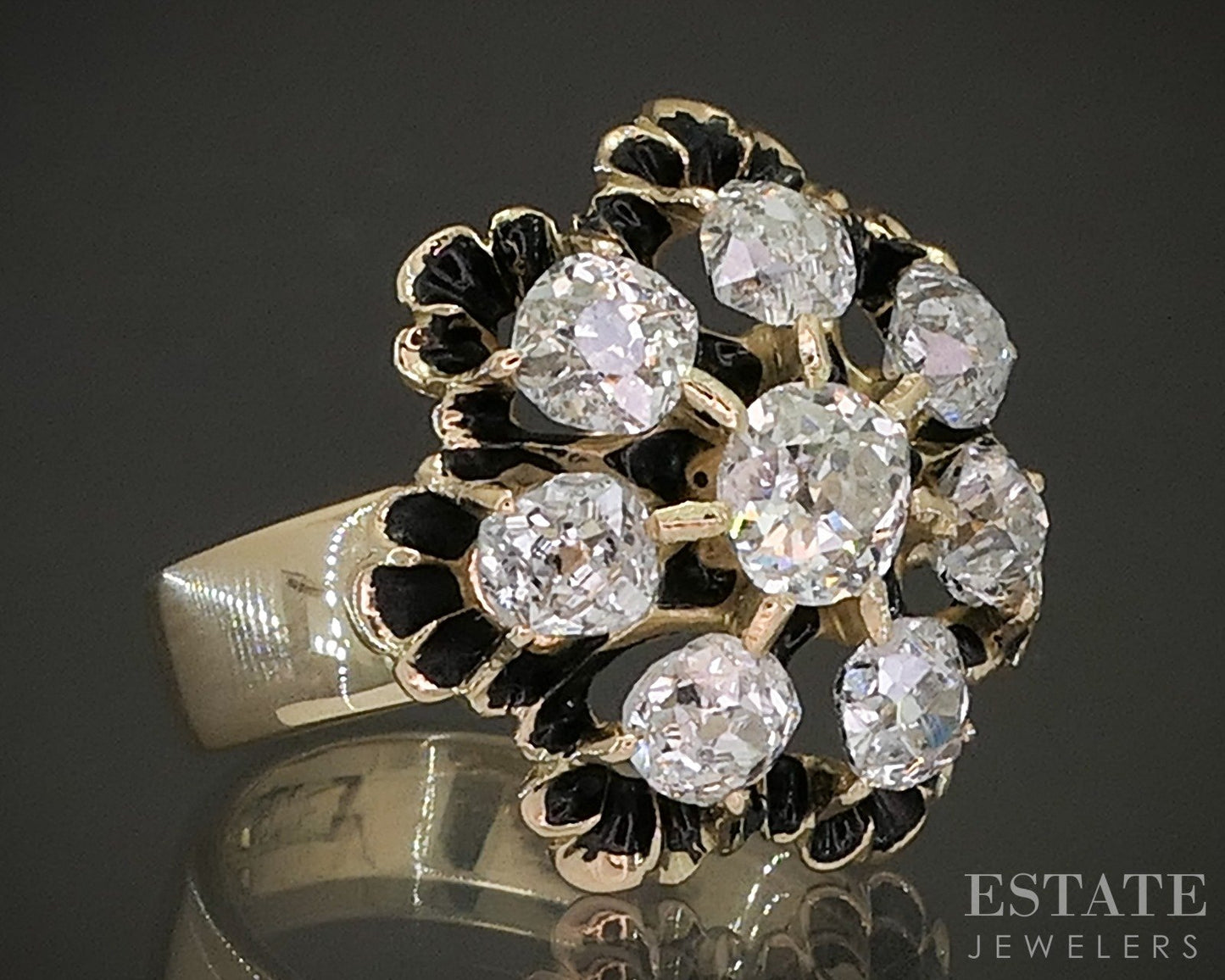 Antique Victorian 14k Yellow Gold OMC Natural Diamond Cluster Ring 5g p24148