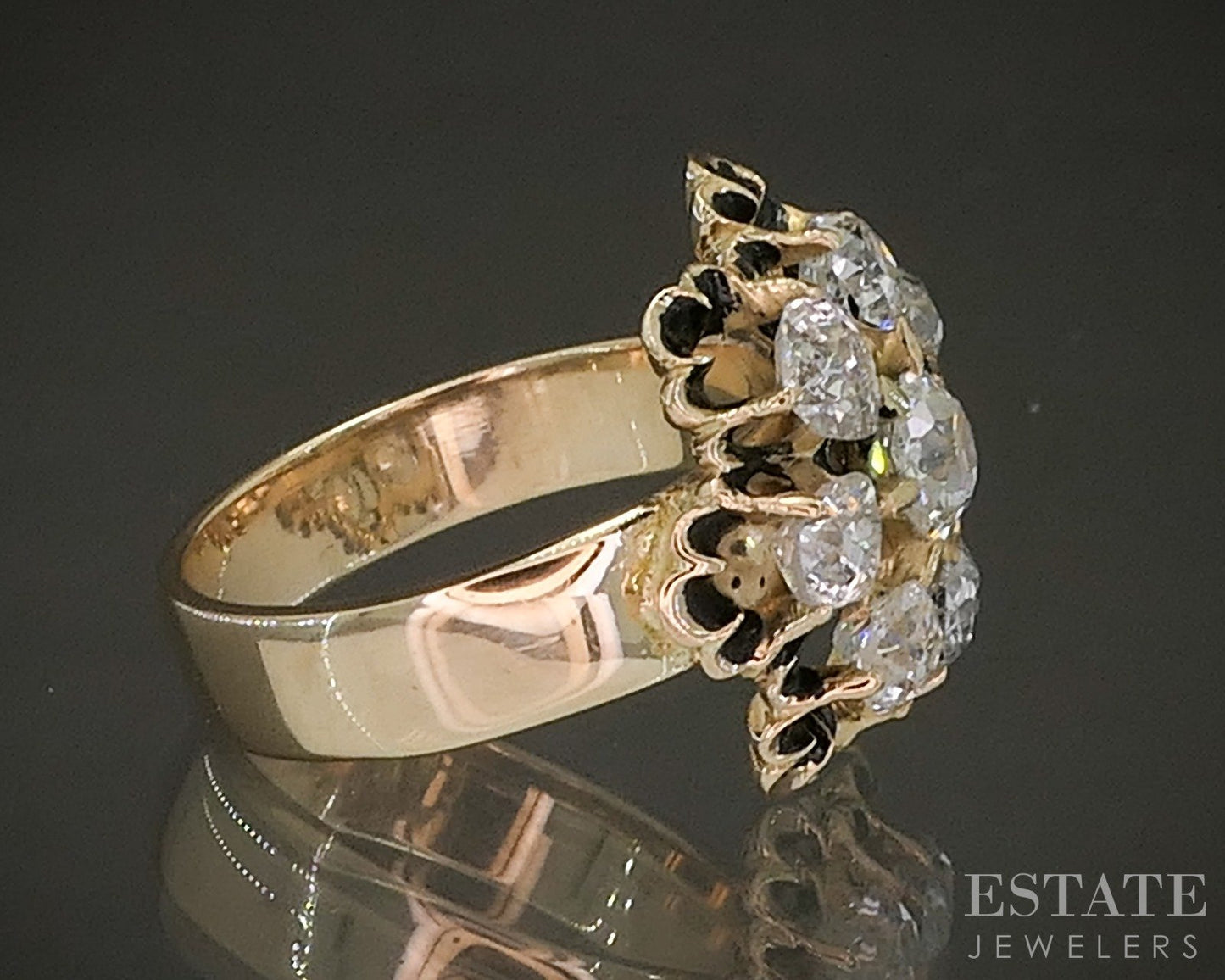 Antique Victorian 14k Yellow Gold OMC Natural Diamond Cluster Ring 5g p24148