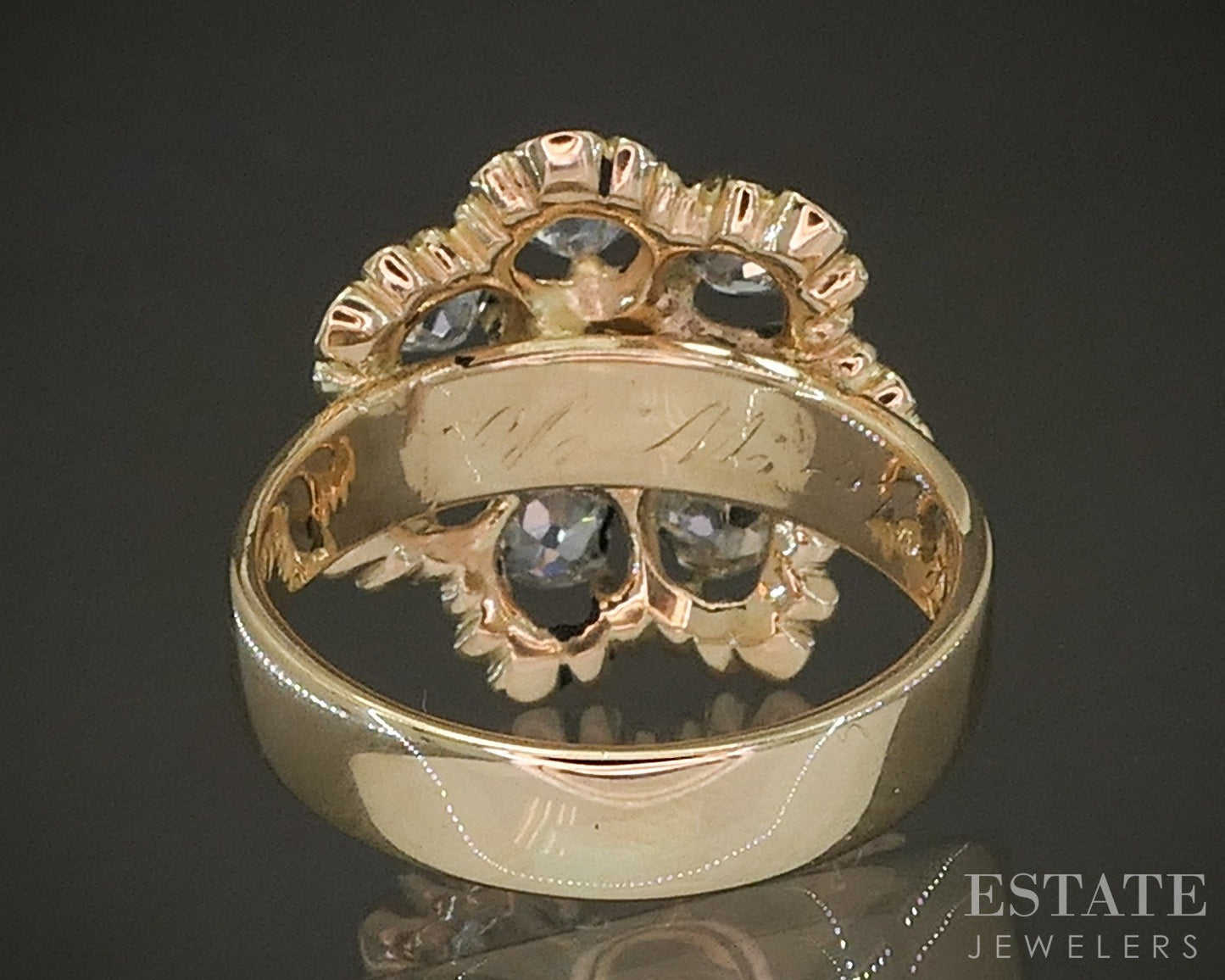 Antique Victorian 14k Yellow Gold OMC Natural Diamond Cluster Ring 5g p24148