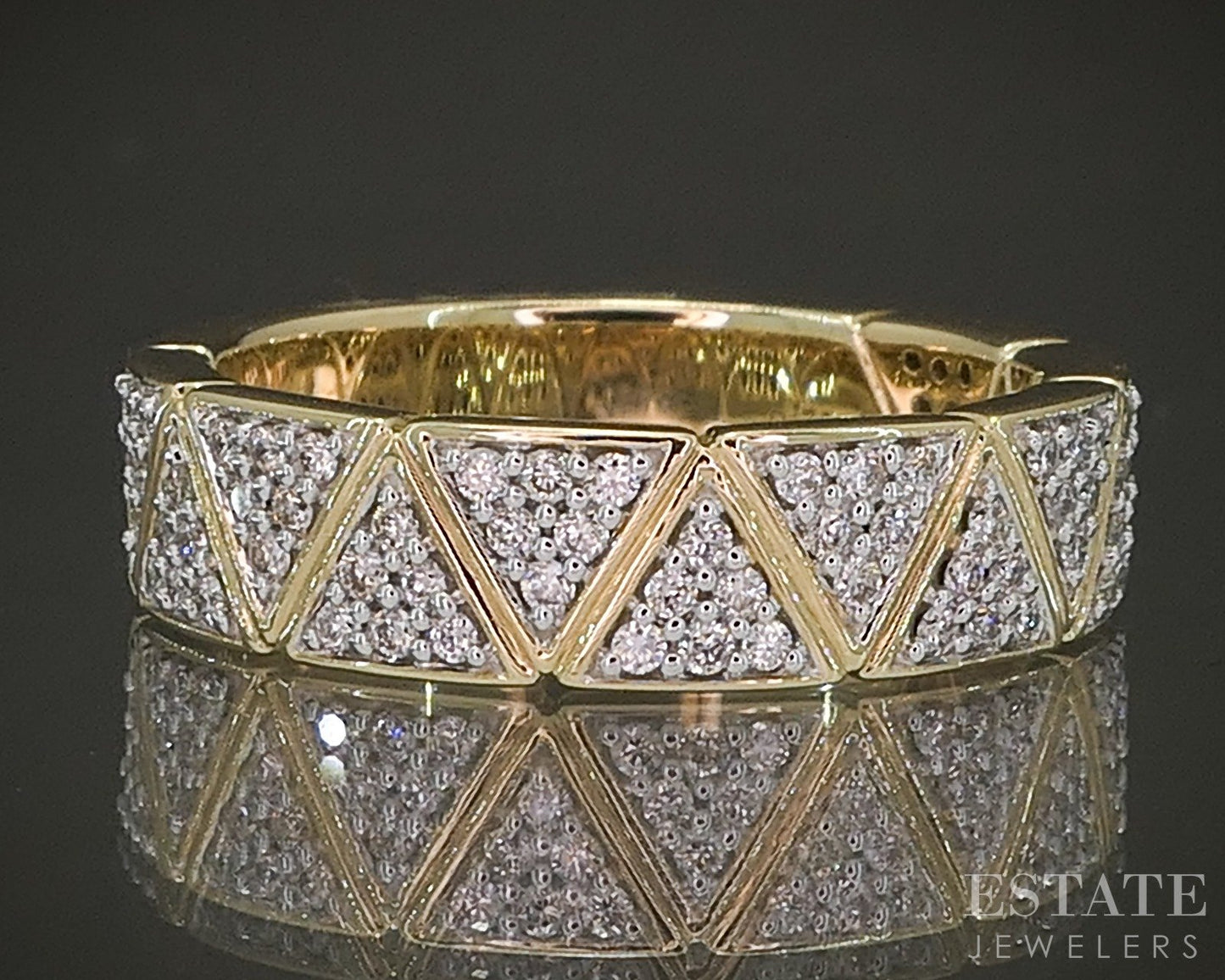 14k Yellow Gold Pave Natural .35ctw Diamond Geometic Band Ring 6.5g p24171
