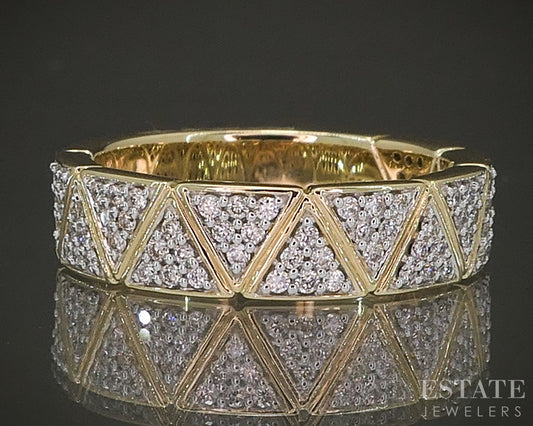 14k Yellow Gold Pave Natural .35ctw Diamond Geometic Band Ring 6.5g p24171