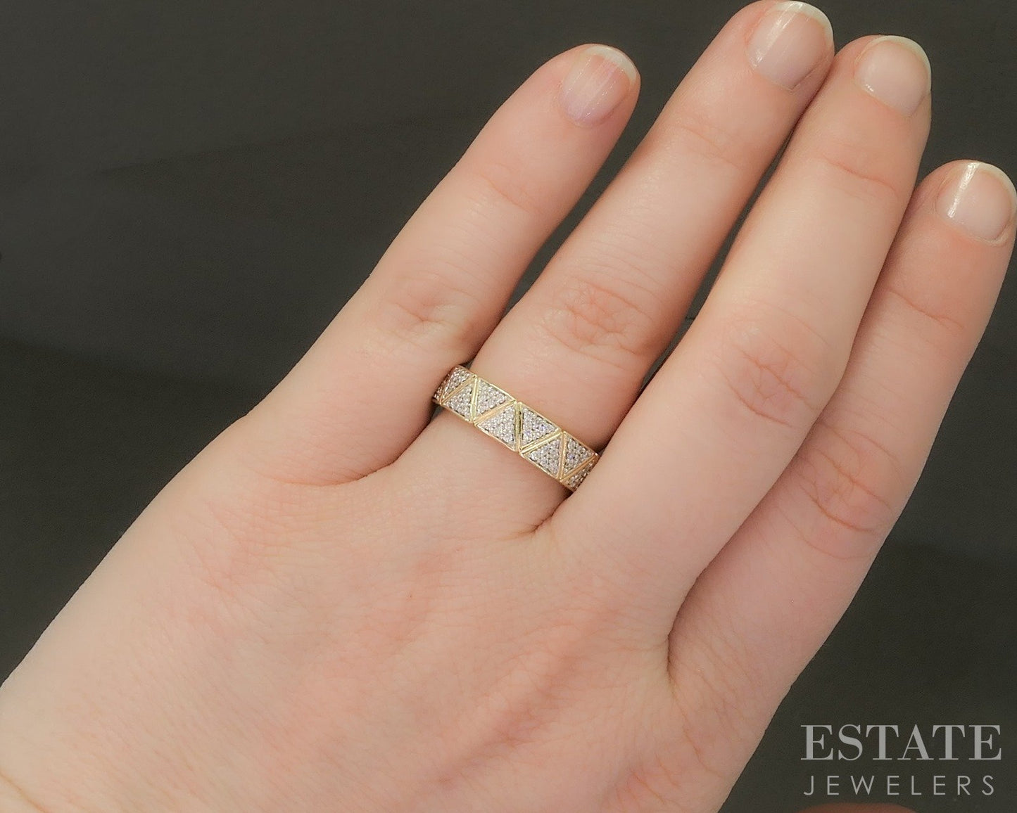 14k Yellow Gold Pave Natural .35ctw Diamond Geometic Band Ring 6.5g p24171