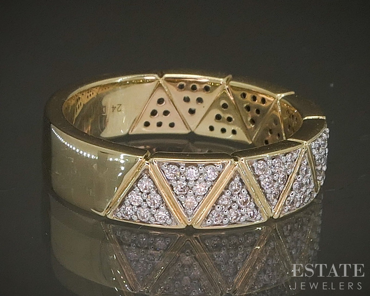 14k Yellow Gold Pave Natural .35ctw Diamond Geometic Band Ring 6.5g p24171