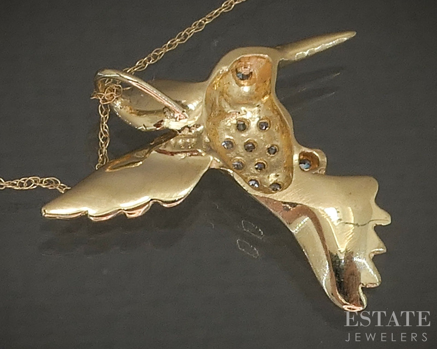 14k Yellow Gold Natural Diamond Hummingbird Necklace 2.9g 16"L p21636