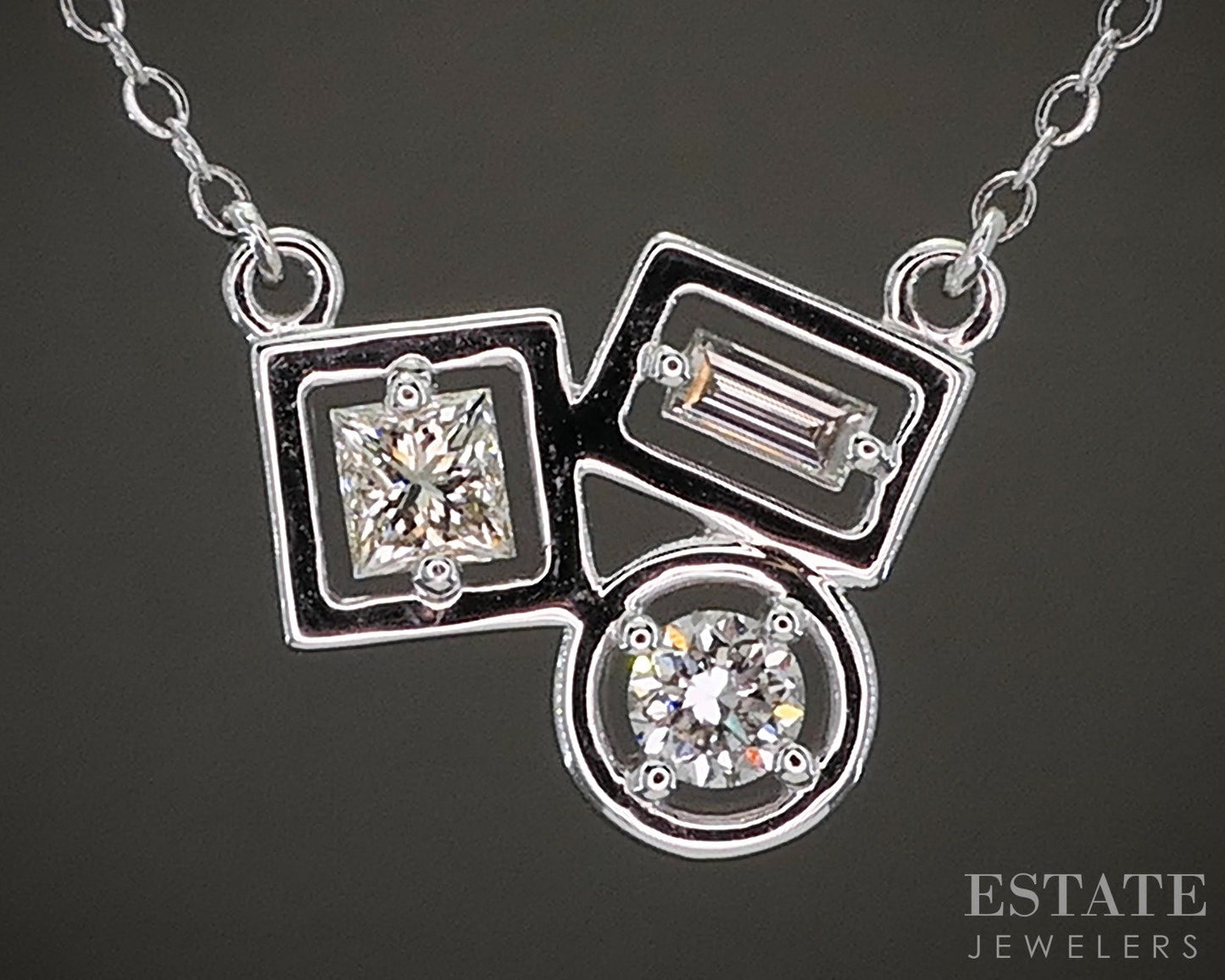 14k White Gold Natural .64ctw Diamond Geometric Necklace 3.3g 18"L p24182