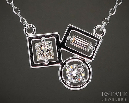 14k White Gold Natural .64ctw Diamond Geometric Necklace 3.3g 18"L p24182