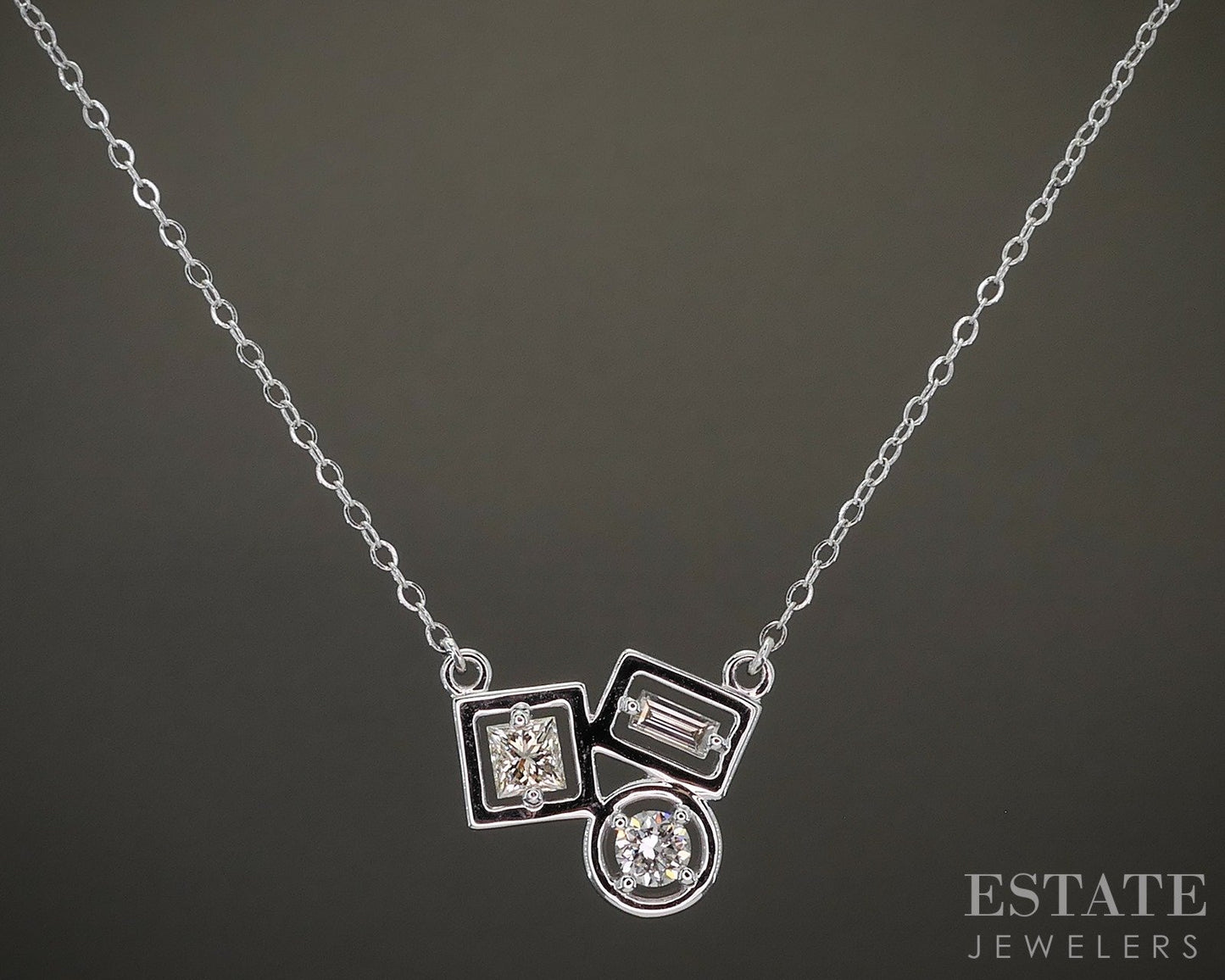 14k White Gold Natural .64ctw Diamond Geometric Necklace 3.3g 18"L p24182