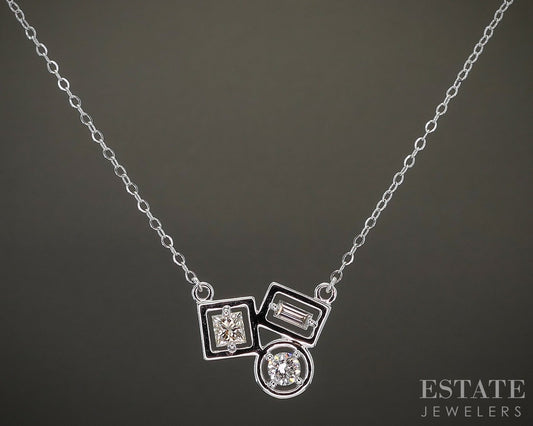 14k White Gold Natural .64ctw Diamond Geometric Necklace 3.3g 18"L p24182