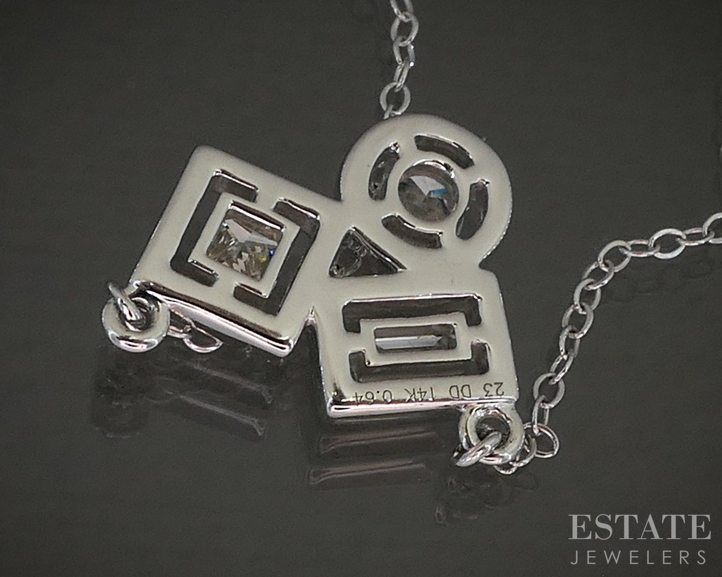 14k White Gold Natural .64ctw Diamond Geometric Necklace 3.3g 18"L p24182