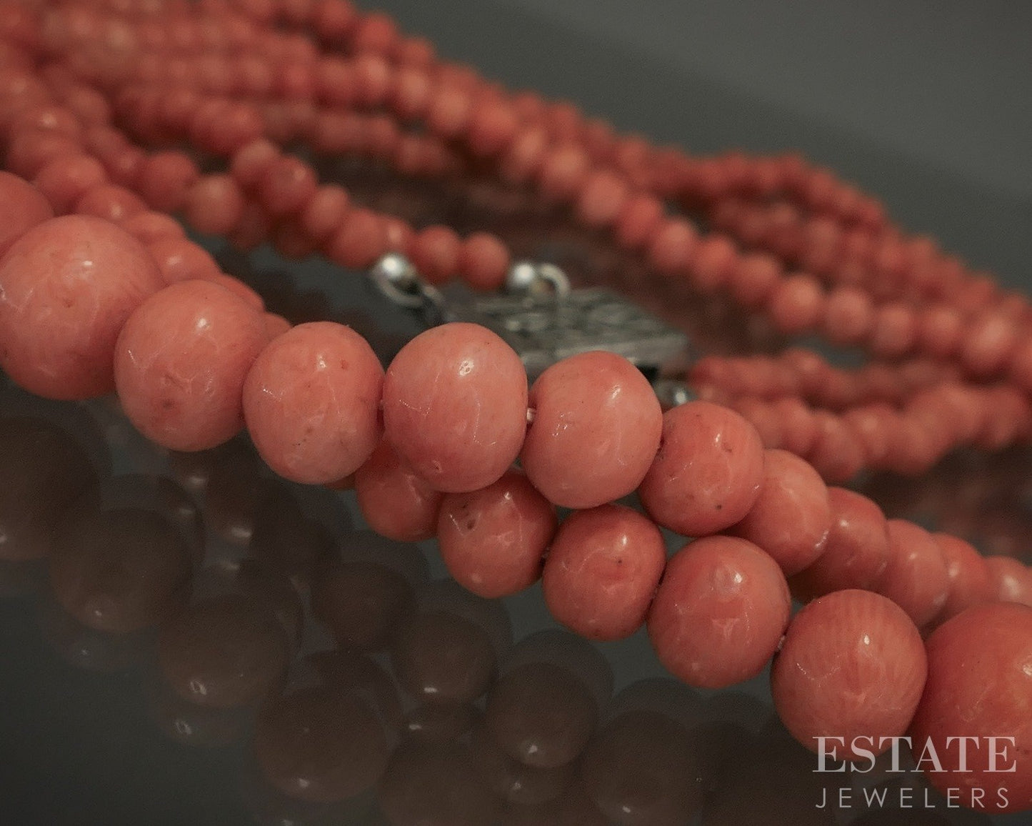 Antique Sterling 2.5-7.5mm Coral Graduated Double Strand Necklace 17"L p24137