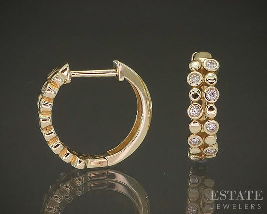 14k Yellow Gold Natural .12ctw Diamond Huggie Hoop Earrings 2.6g p24177