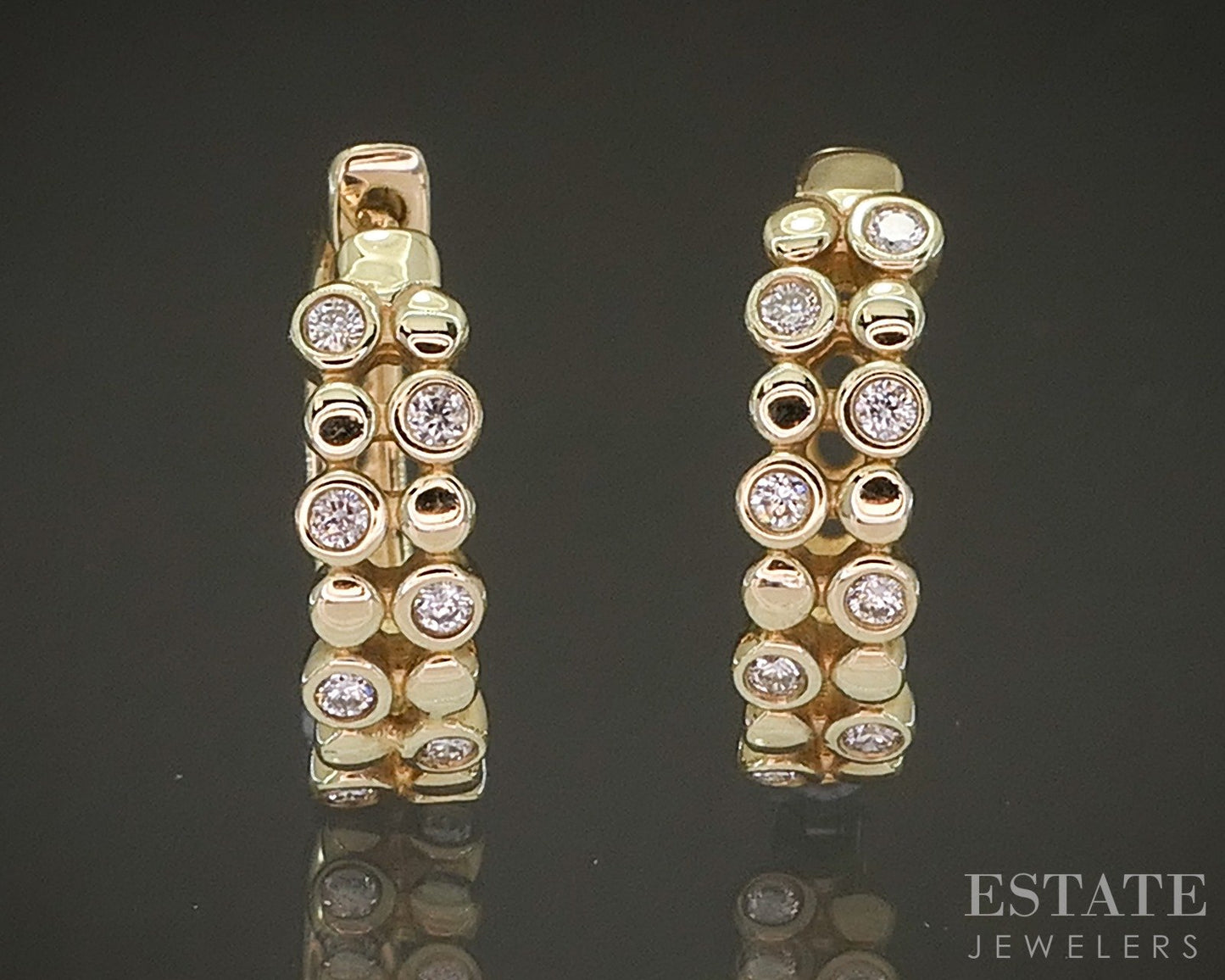 14k Yellow Gold Natural .12ctw Diamond Huggie Hoop Earrings 2.6g p24177