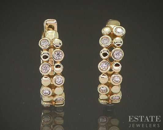 14k Yellow Gold Natural .12ctw Diamond Huggie Hoop Earrings 2.6g p24177