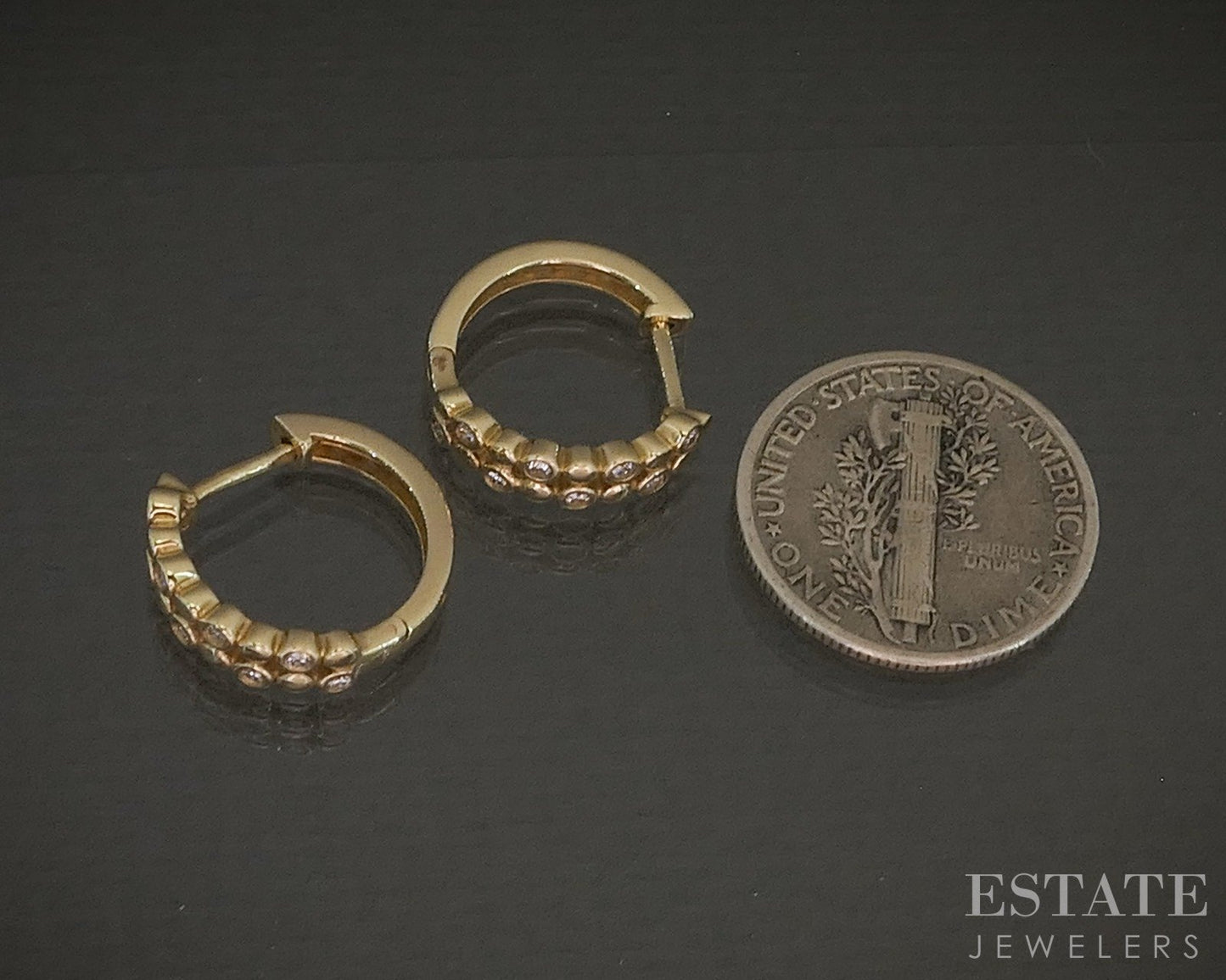 14k Yellow Gold Natural .12ctw Diamond Huggie Hoop Earrings 2.6g p24177