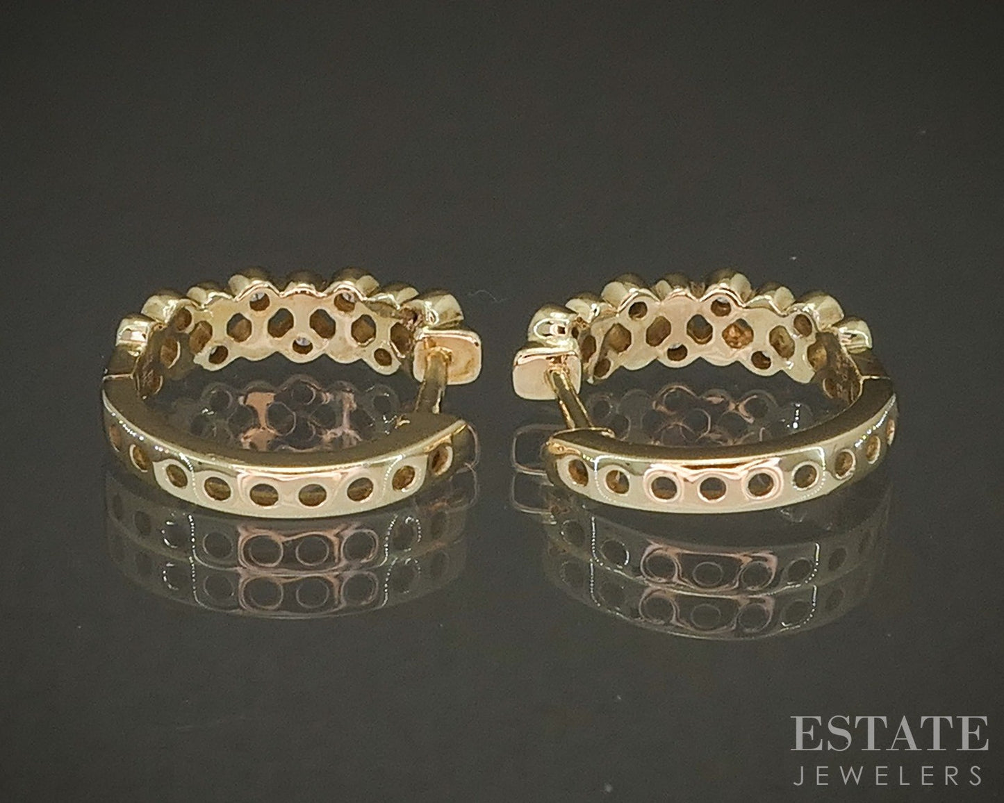 14k Yellow Gold Natural .12ctw Diamond Huggie Hoop Earrings 2.6g p24177