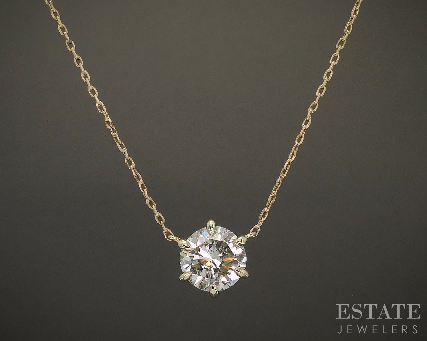 14k Yellow Gold Round Natural 2.06ct Diamond Solitaire Necklace 2.6g 18"L p23972