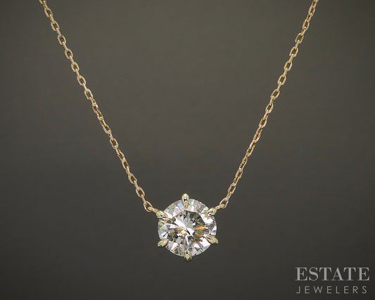 14k Yellow Gold Round Natural 2.06ct Diamond Solitaire Necklace 2.6g 18"L p23972