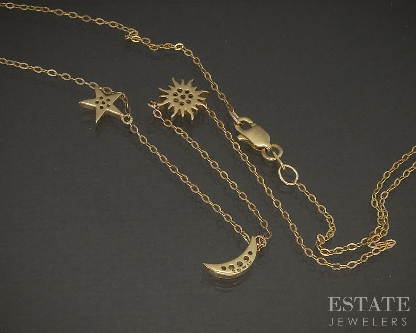 10k Yellow Gold Natural Diamond Moon Star Sun Station Necklace 2.6g 18"L p24179