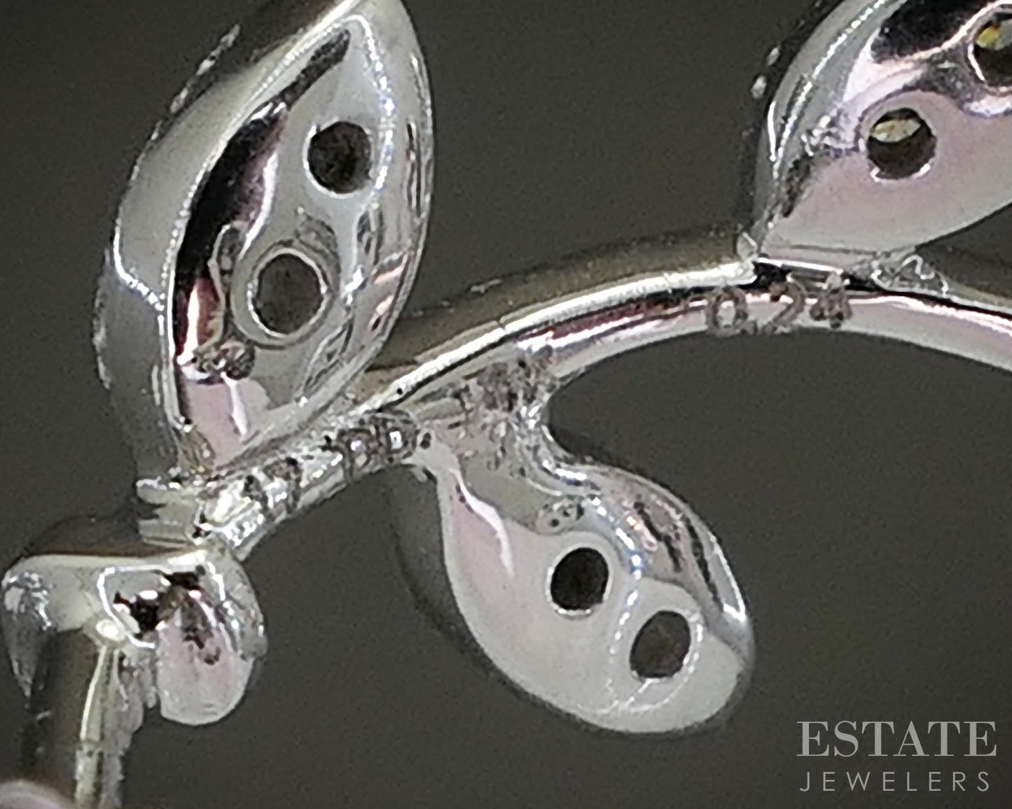 14K White Gold Natural .24ctw Diamond Curved Leaf Hoop Earrings 3.4g p24175