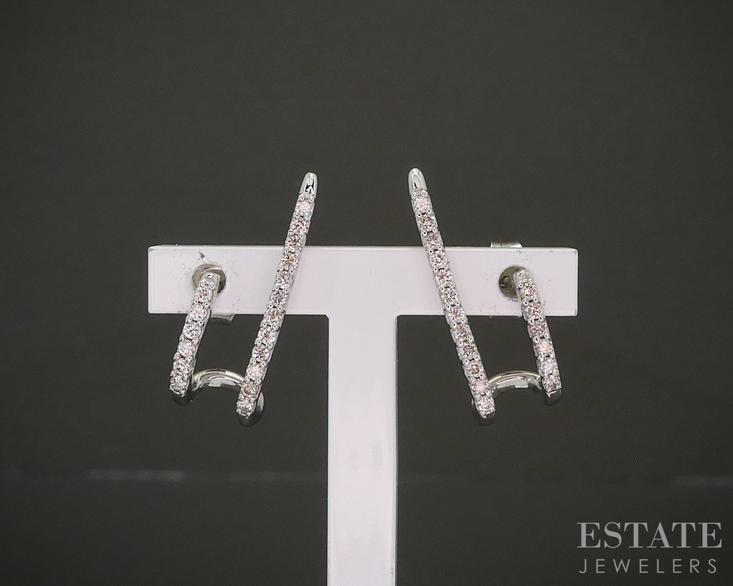 14K White Gold Natural .28ctw Diamond Double Bar Hoop Earrings 2.1g p24178