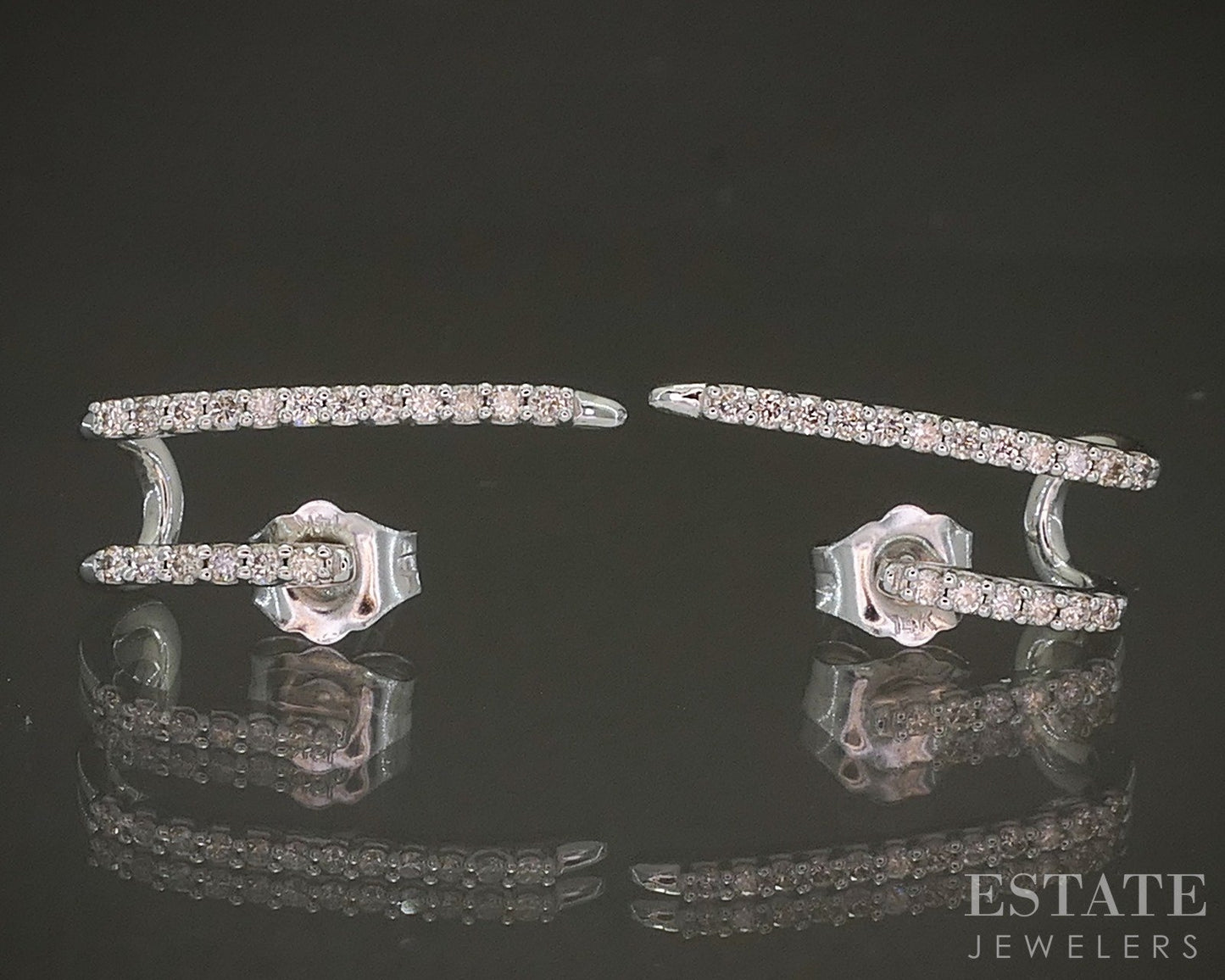 14K White Gold Natural .28ctw Diamond Double Bar Hoop Earrings 2.1g p24178