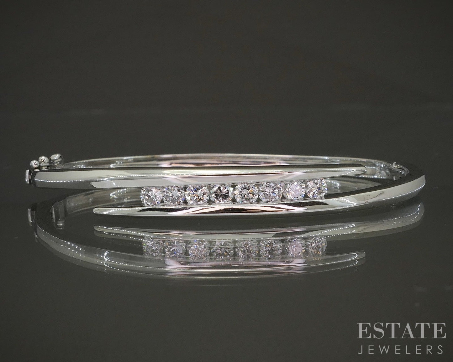 14k White Gold Natural .70ctw Diamond Bypass Bangle Bracelet 12.9g p24149