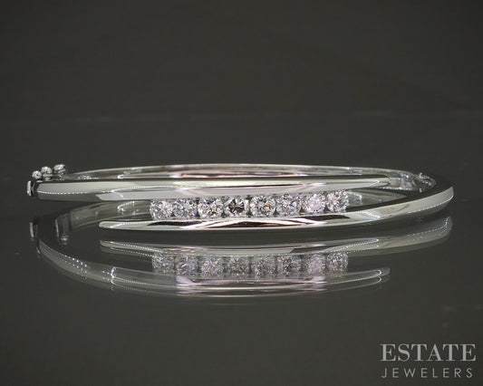 14k White Gold Natural .70ctw Diamond Bypass Bangle Bracelet 12.9g p24149