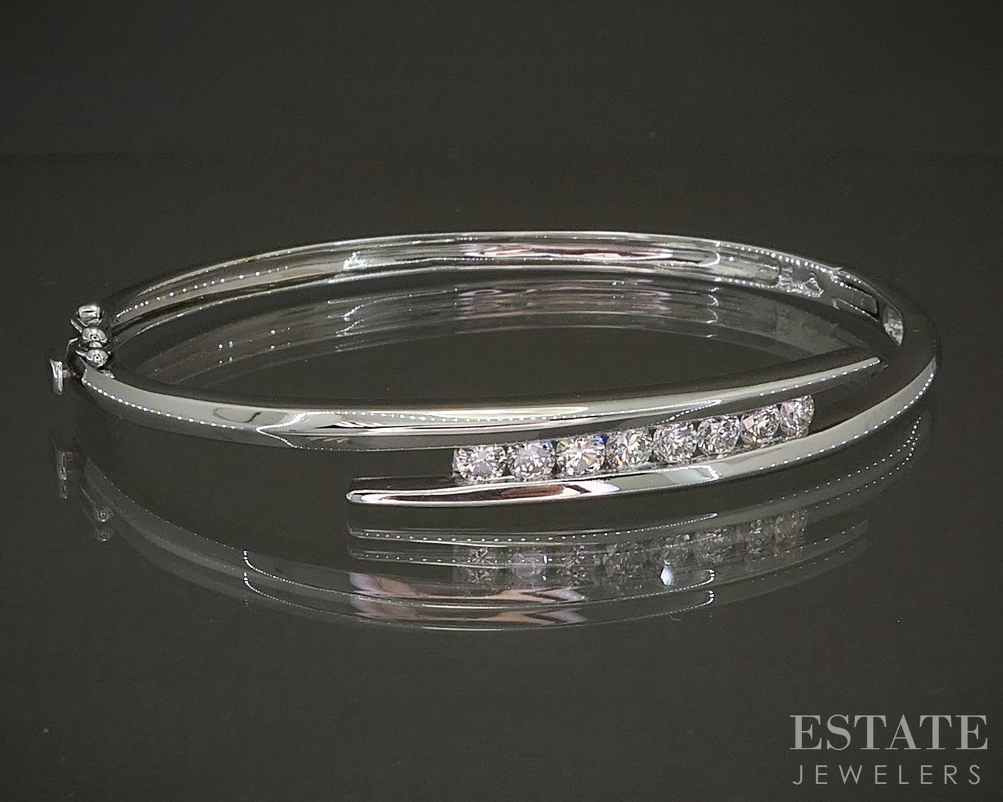 14k White Gold Natural .70ctw Diamond Bypass Bangle Bracelet 12.9g p24149