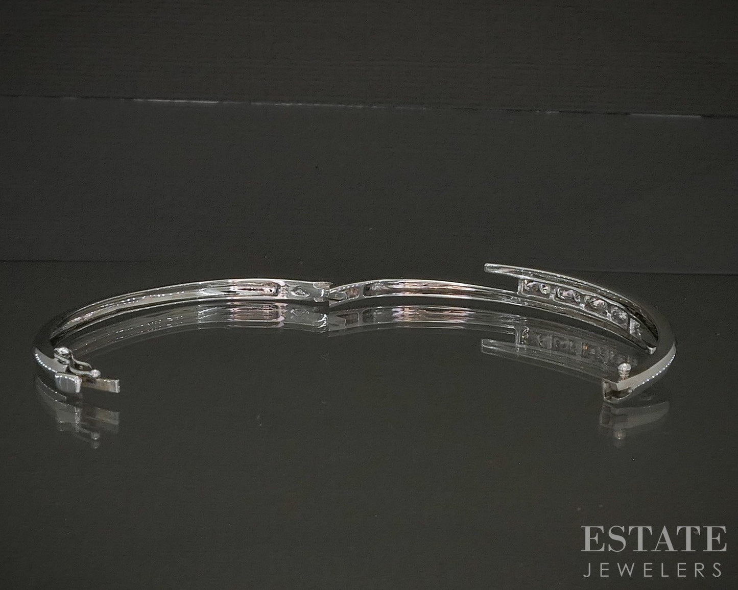 14k White Gold Natural .70ctw Diamond Bypass Bangle Bracelet 12.9g p24149