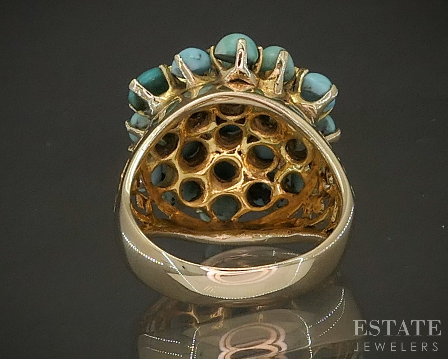Vintage 14k Yellow Gold Natural Turquoise Cluster Cocktail Ring 8.4g p23861