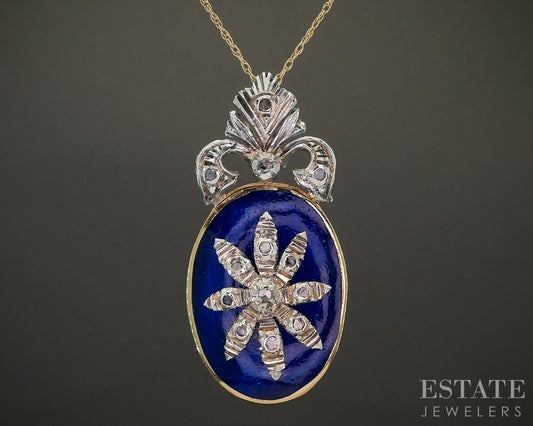 Victorian-inspired Portugal 19k Yellow Gold Sterling Rose Cut Diamond Necklace 8.2g p23996