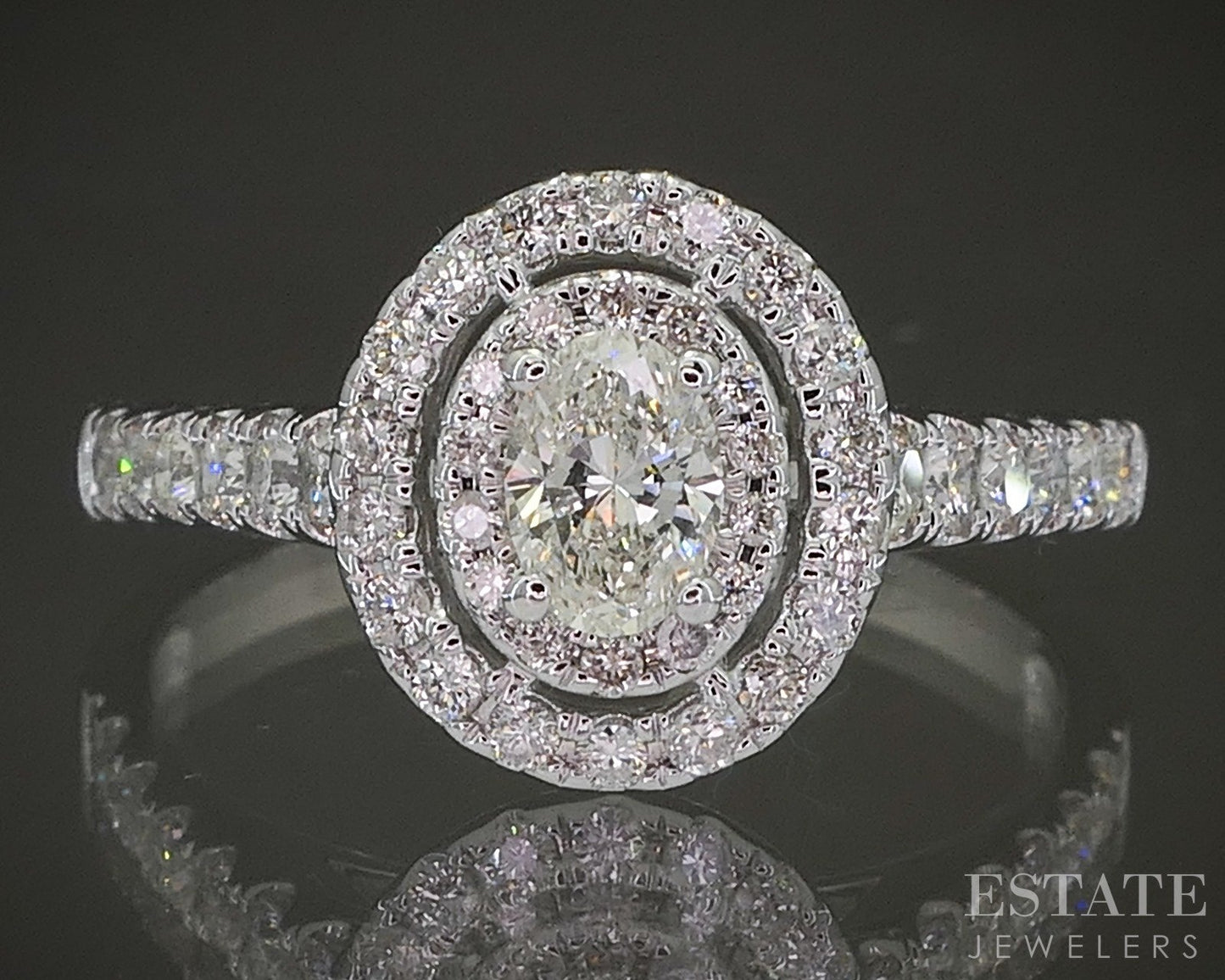 14k White Gold Oval Natural .86ctw Diamond Halo Engagement Ring 3.7g p24912