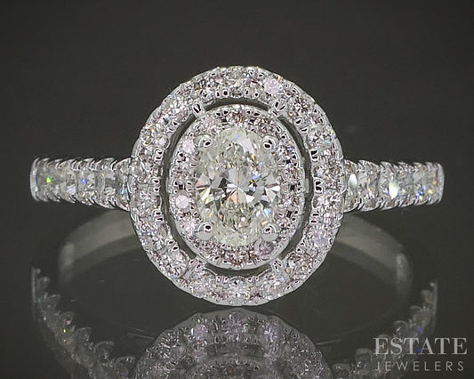 14k White Gold Oval Natural .86ctw Diamond Halo Engagement Ring 3.7g p24912