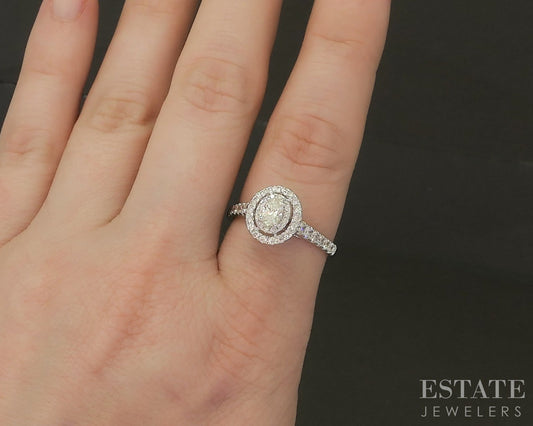 14k White Gold Oval Natural .86ctw Diamond Halo Engagement Ring 3.7g p24912