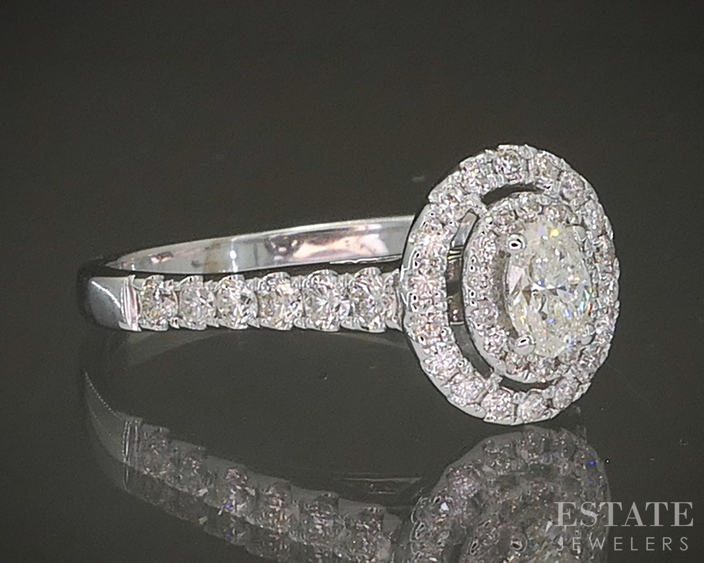 14k White Gold Oval Natural .86ctw Diamond Halo Engagement Ring 3.7g p24912
