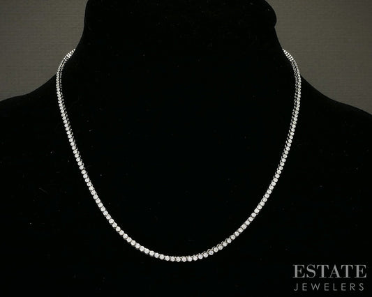 18k White Gold Round Natural 2.01ctw Diamond Line Tennis Necklace 15g p24345