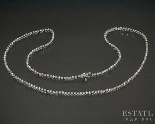 18k White Gold Round Natural 2.01ctw Diamond Line Tennis Necklace 15g p24345